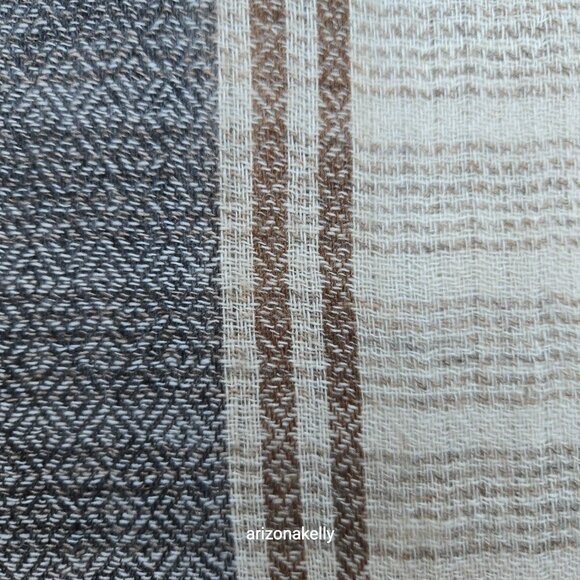 Cashmere Woven Scarf Stripes Brown Grey Nepal - Picture 10 of 11